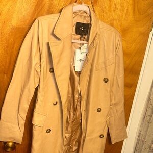 Tan Double-Breasted leather Trench Coat
